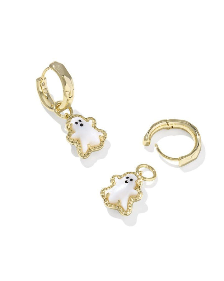 Kendra Scott: Ghost Huggie Earrings in Gold White Mother Of Pearl