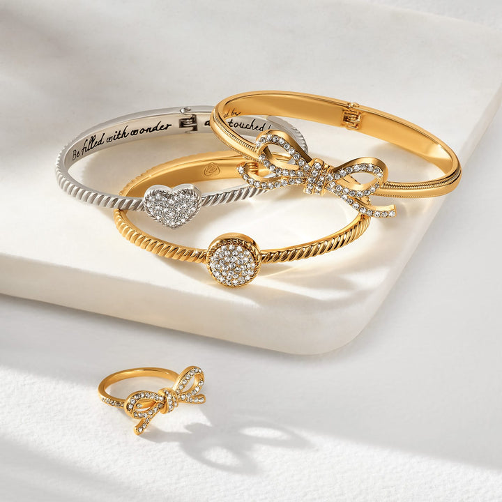 Brighton Illumina Bow Gold Hinged Bangle with crystal bow design and matching ring