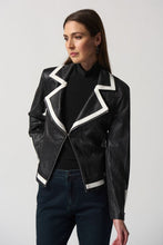 Load image into Gallery viewer, Joseph Ribkoff: Black/Vanilla Notched Collar Suede Jacket
