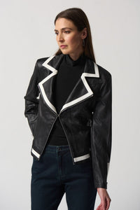 Joseph Ribkoff: Black/Vanilla Notched Collar Suede Jacket