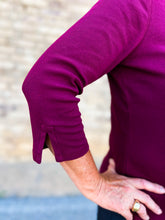 Load image into Gallery viewer, French Dressing Jeans: 3/4 Sleeve Scoop Neck Top Baby Rib in Cabernet

