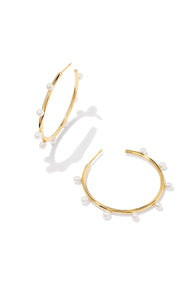 Kendra Scott: Leighton Pearl Hoop Earrings in White Pearl