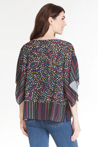 Multiples: Short Sleeve Multi Print Crinkle Poncho Top & Solid Knit Cami