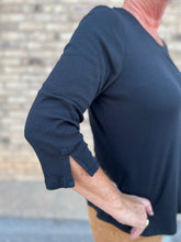 Load image into Gallery viewer, French Dressing Jeans: 3/4 Sleeve Scoop Neck Top Baby Rib in Black
