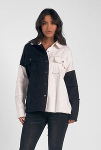 Elan: 7 Jacket Button Up Distressed in Black and White
