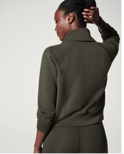 Spanx: Airessentials Half Zip in Dark Palm