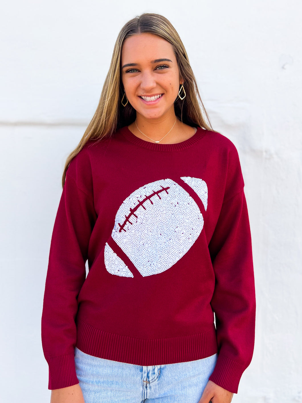 Why Dress: Red Sequin Football Sweatshirt