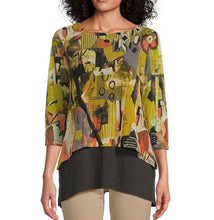 Load image into Gallery viewer, Multiples: 3/4 Sleeve Scoop Neck Layered Hi-Lo Print Solid Knit Top
