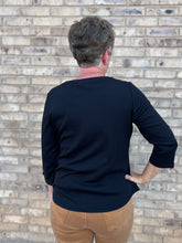Load image into Gallery viewer, French Dressing Jeans: 3/4 Sleeve Scoop Neck Top Baby Rib in Black
