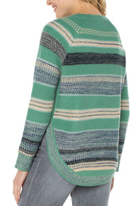 Liverpool: Raglan Sweater with Rounded Hem in Emerald Multi Stripe