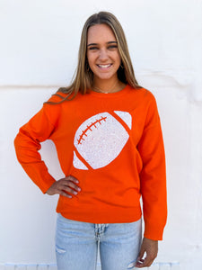 Why Dress: Orange Sequin Football Sweatshirt