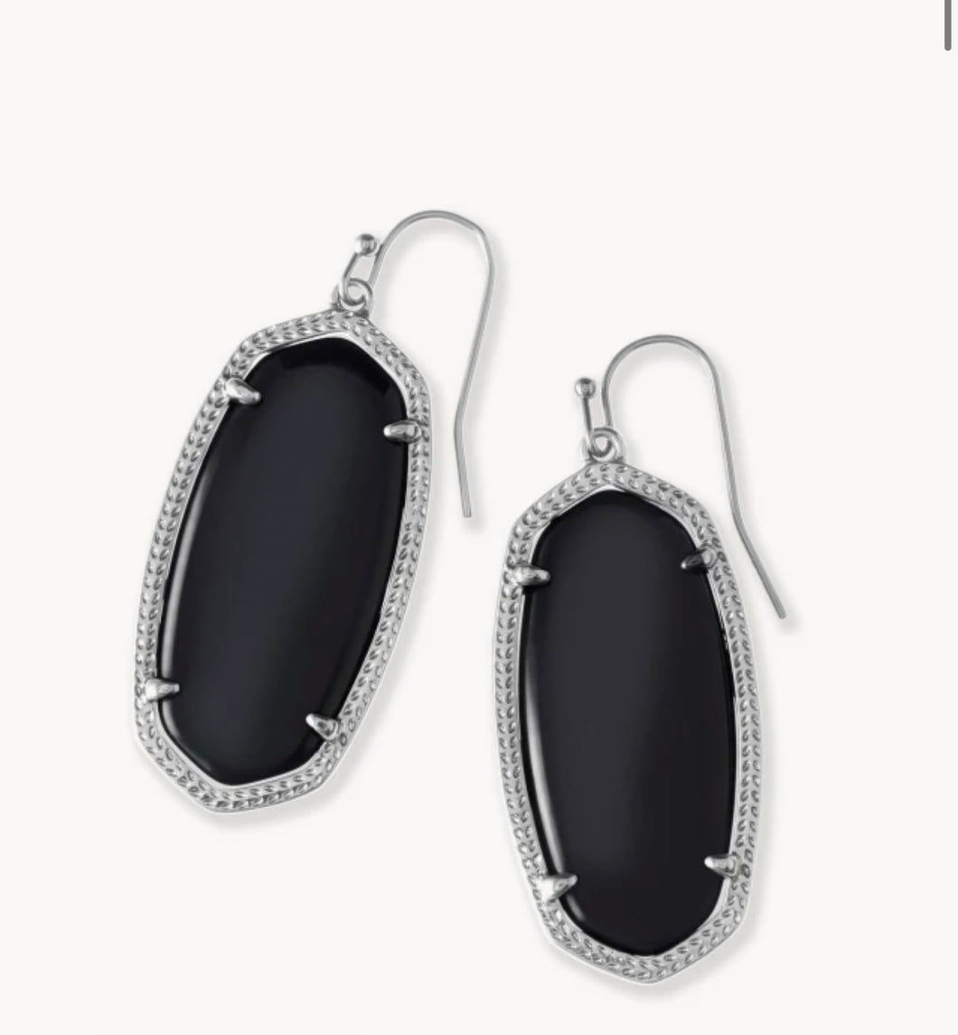 Kendra Scott: Elle Silver Drop Earrings in Black Opaque Glass