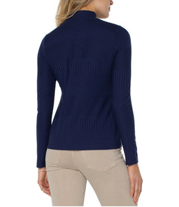 Liverpool: Mock Neck Long Sleeve Rib Knit Top in Peacoat