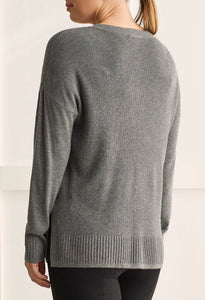 Tribal: Long Sleeve V-Neck Sweater with Slits - H Charcoal