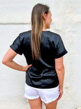 Load image into Gallery viewer, Glam: Short Sleeve Satin V-Neck in Black GT573
