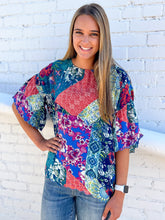 Load image into Gallery viewer, Tru Luxe: Multi Print Ruffle Sleeve Top
