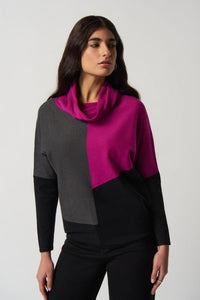Joseph Ribkoff: Opulence/Grey/Black Colour-Block Cowl Neck Sweater