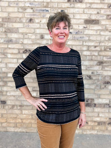 French Dressing Jeans: Shibori Crepe Jersey 3/4 Sleeve Top in Black