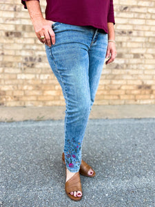 French Dressing Jeans: Suzanne Embroidered Pencil Jean in Medium Blue