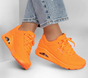 Skechers: Uno Night Shades Neon Orange Sneakers