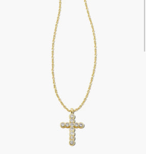 Kendra Scott: Cross Gold Pendant Necklace in White Crystal