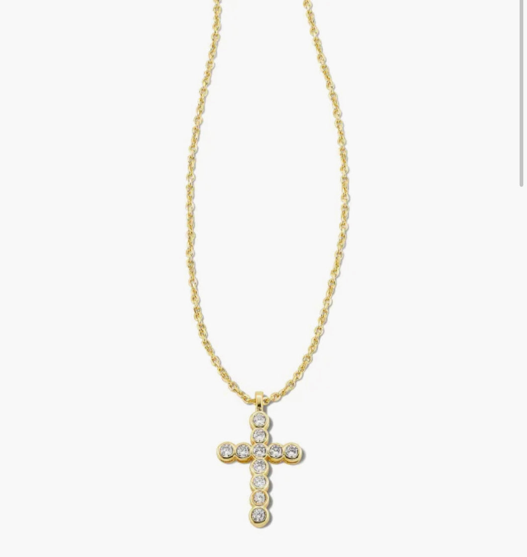 Kendra Scott: Cross Gold Pendant Necklace in White Crystal