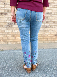 French Dressing Jeans: Suzanne Embroidered Pencil Jean in Medium Blue