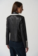 Load image into Gallery viewer, Joseph Ribkoff: Black/Vanilla Notched Collar Suede Jacket
