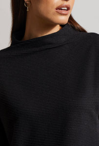 Tribal: Funnel Neck Tunic with Side Slits in Black