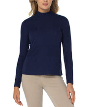 Load image into Gallery viewer, Liverpool: Mock Neck Long Sleeve Rib Knit Top in Peacoat
