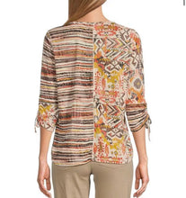 Load image into Gallery viewer, Multiples: Drawstring 3/4 Sleeve Scoop Neck Print Knit Top

