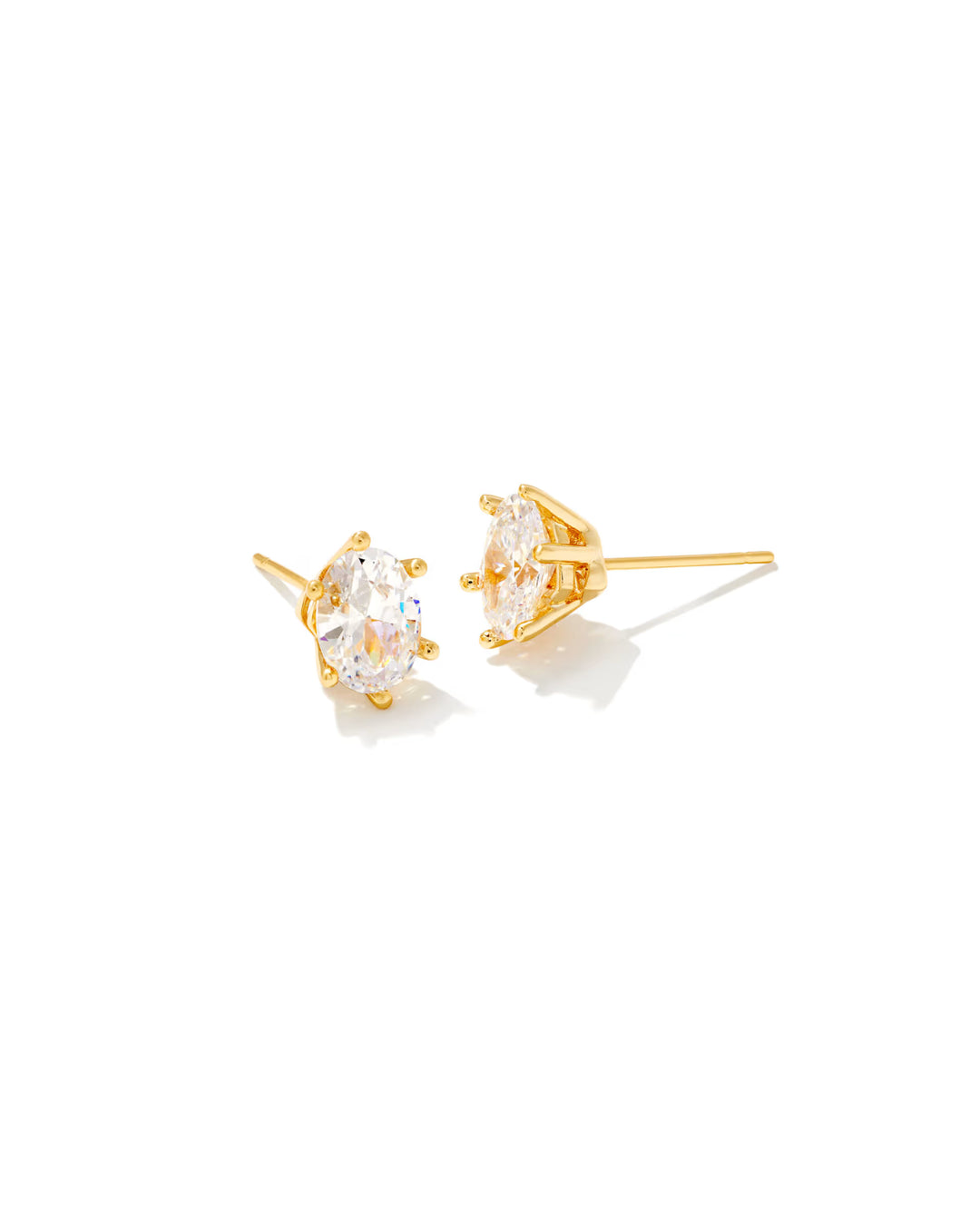 Kendra Scott: Cailin Gold Crystal Stud Earrings in White Crystal