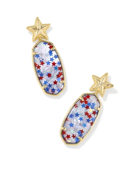 Kendra Scott: Elle Multi Star Drop Earrings in Gold Red White Blue Star Illusion - The Vogue Boutique