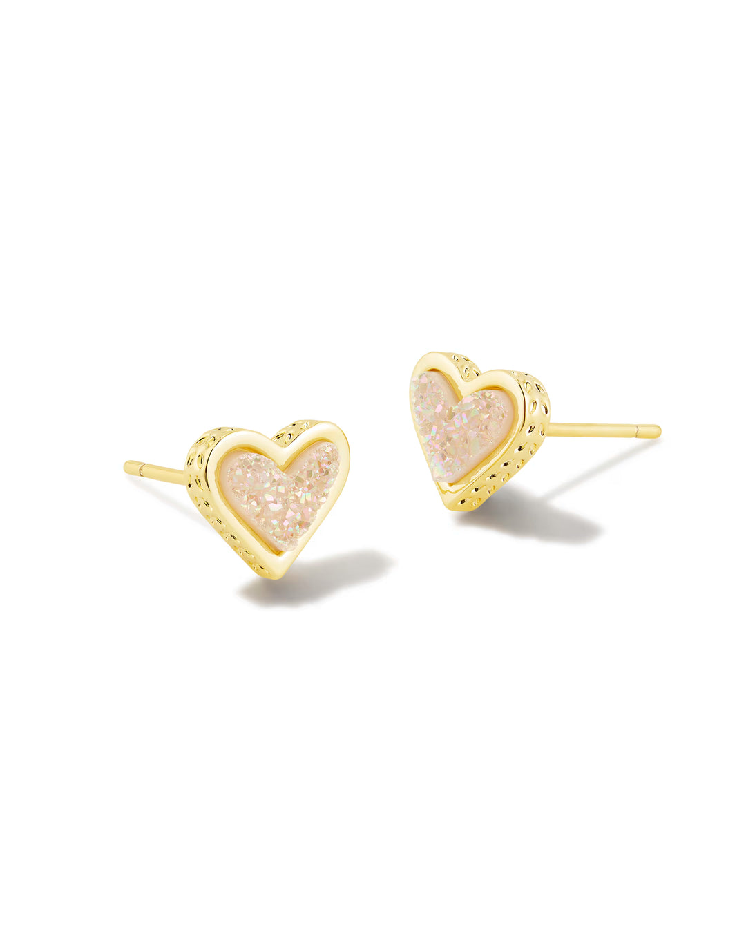 Kenda: Framed Ari Heart Gold Stud Earrings in Iridescent Drusy (686)