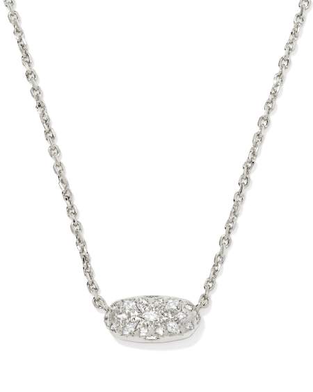 Kendra Scott: Holland Crystal Short Pendant Necklace in Silver White Cz