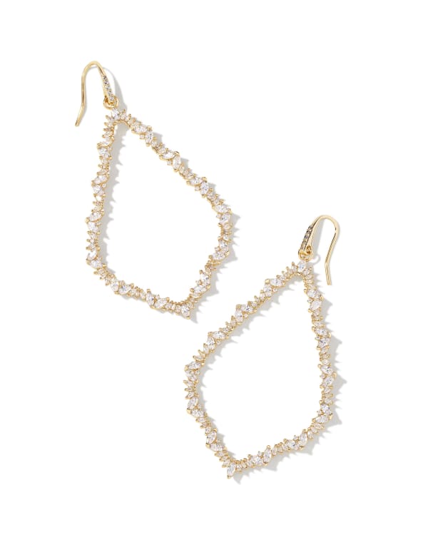 Kendra Scott Sophee gold teardrop earrings with white crystal bezel detailing