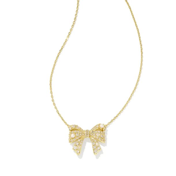 Kendra Scott: Krista Bow Short Pendant Necklace in Gold White Mix