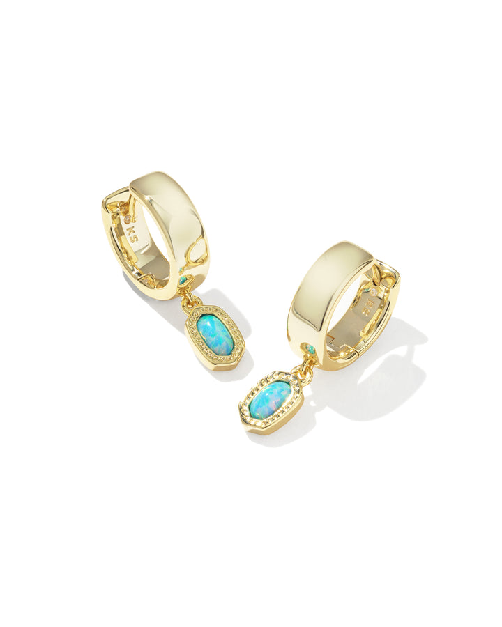 Kendra Scott: Mini Ellie Wide Huggie Earrings in Gold Blue Lab Grown Opal