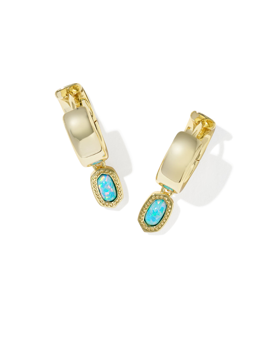 Kendra Scott: Mini Ellie Wide Huggie Earrings in Gold Blue Lab Grown Opal