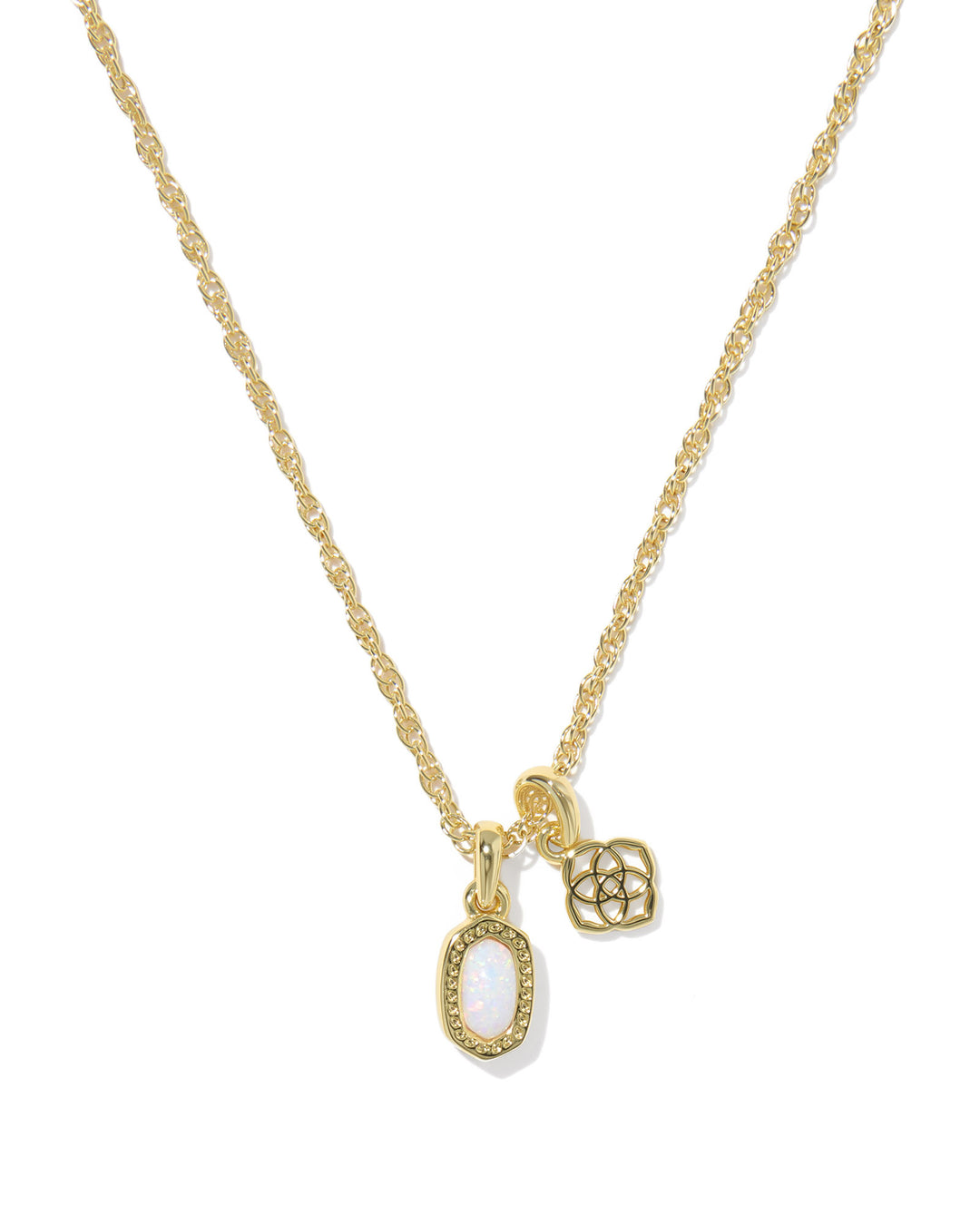 Kendra Scott: Mini Elisa Dira Necklace in Gold Bright White Lab Grown Opal