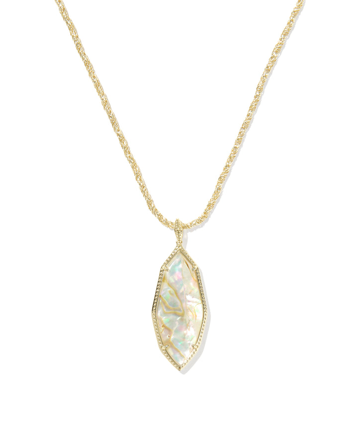 Kendra Scott: Ophelia Large Long Pendant Necklace in Gold Iridescent Abalone