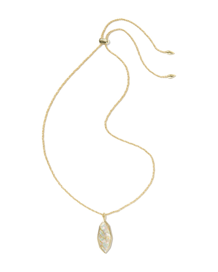 Kendra Scott: Ophelia Large Long Pendant Necklace in Gold Iridescent Abalone