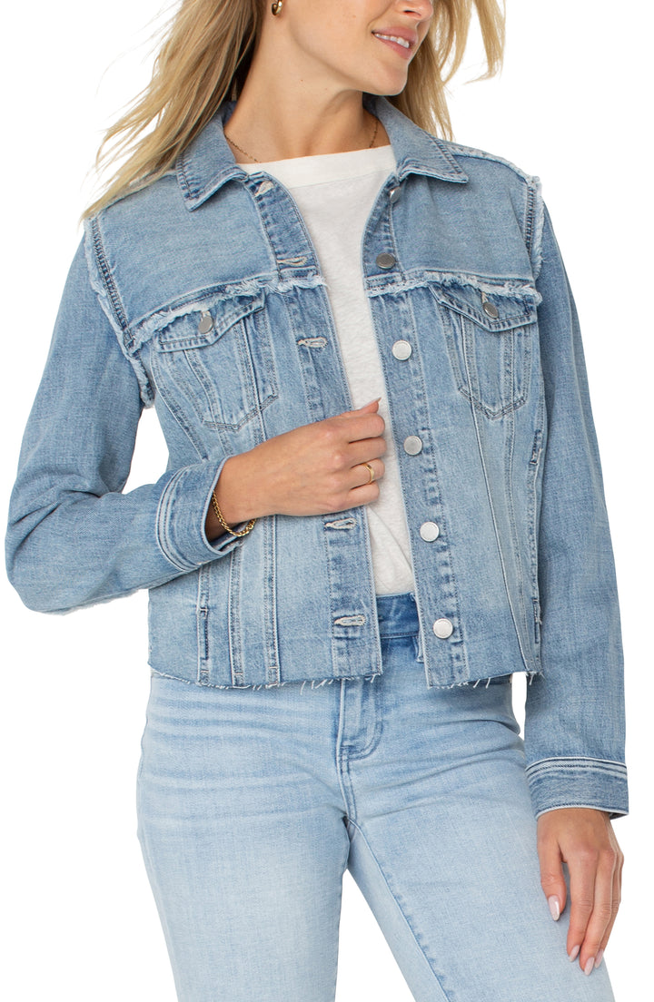 Liverpool: Multi Fray Trucker Jacket in Newport Bay