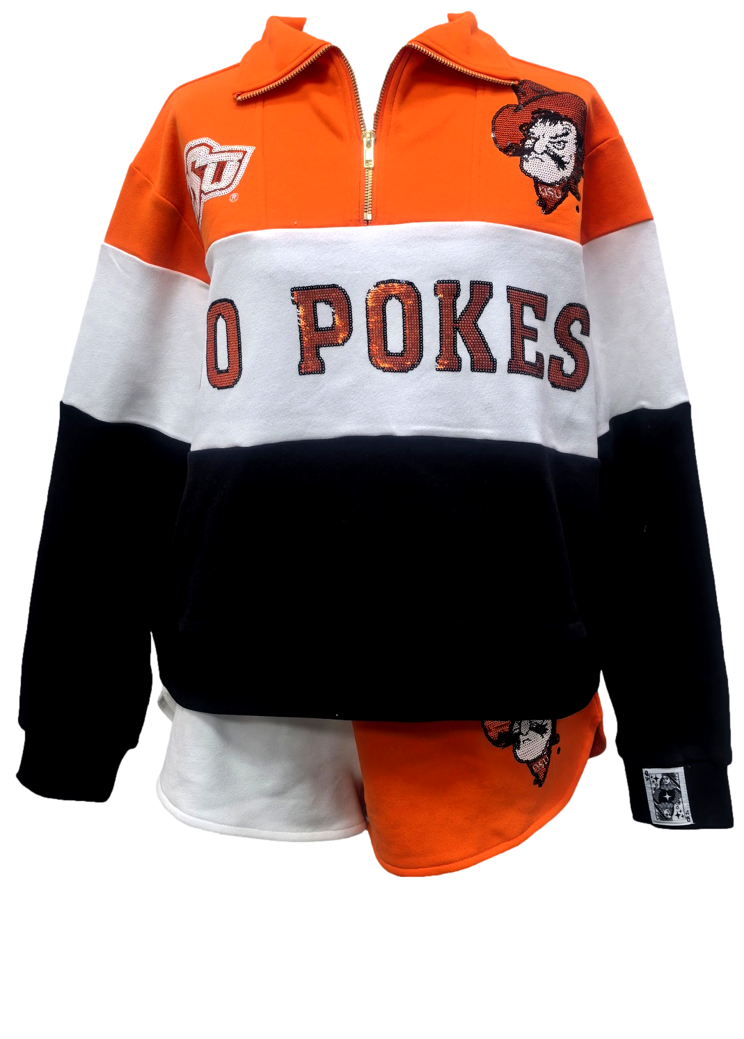Queen of Sparkle: Licesened OK State Quarter Zip Colorblock Sweatshirt