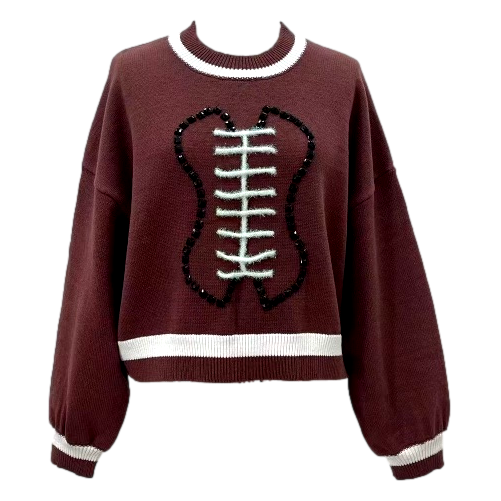 Queen Of Sparkles: Football Sweater in Brown