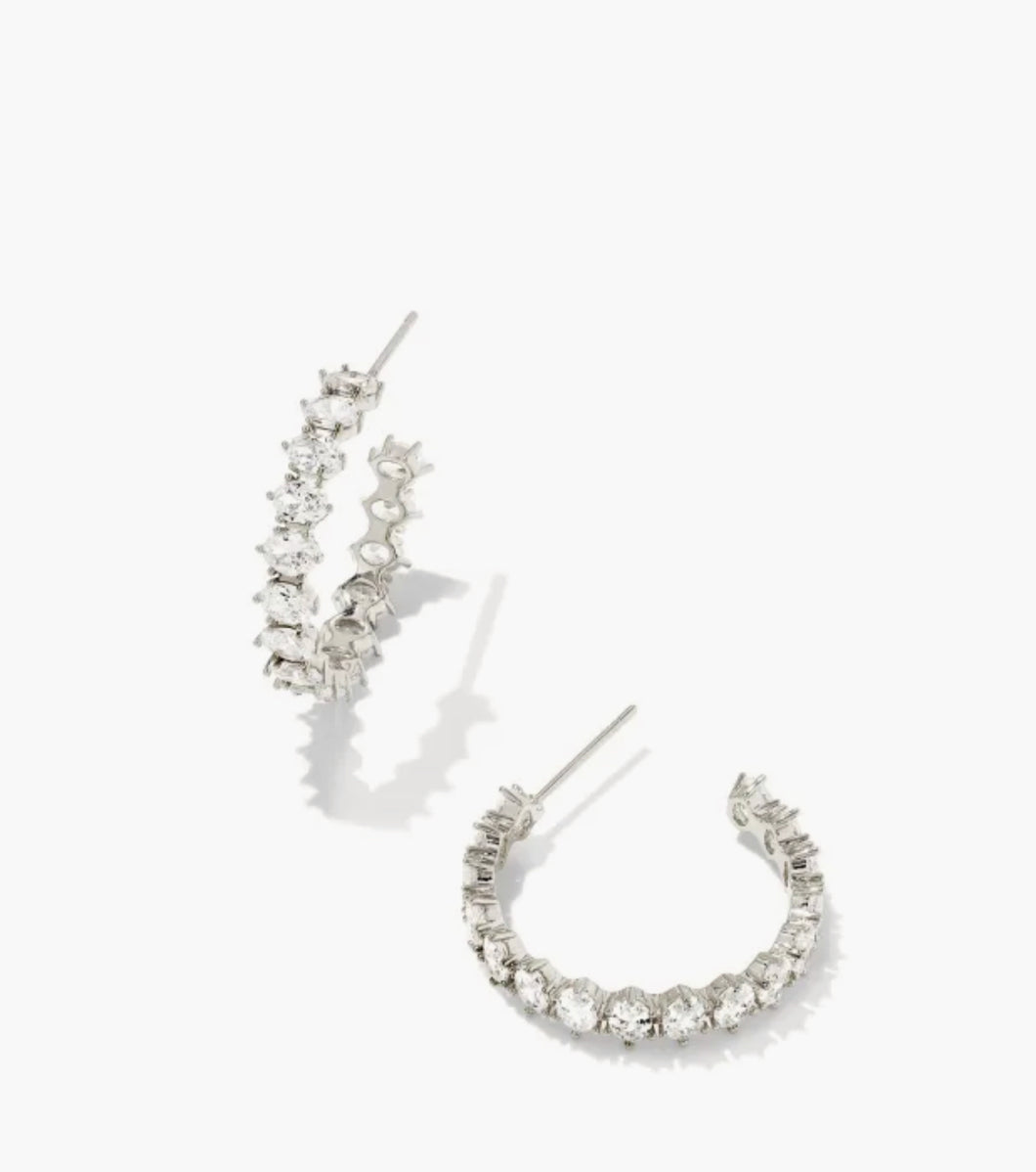 Kendra Scott: Cailin Silver Crystal Hoop Earrings in White Crystal