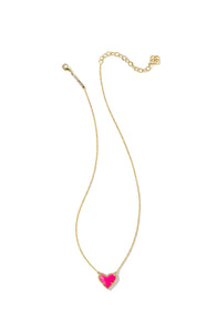 Kendra Scott: Ari Heart Gold Pendant Necklace in Neon Pink Magnesite