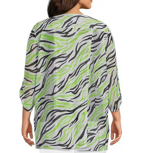Multiples: Neon Green Zebra Print Cardigan - M23607JM