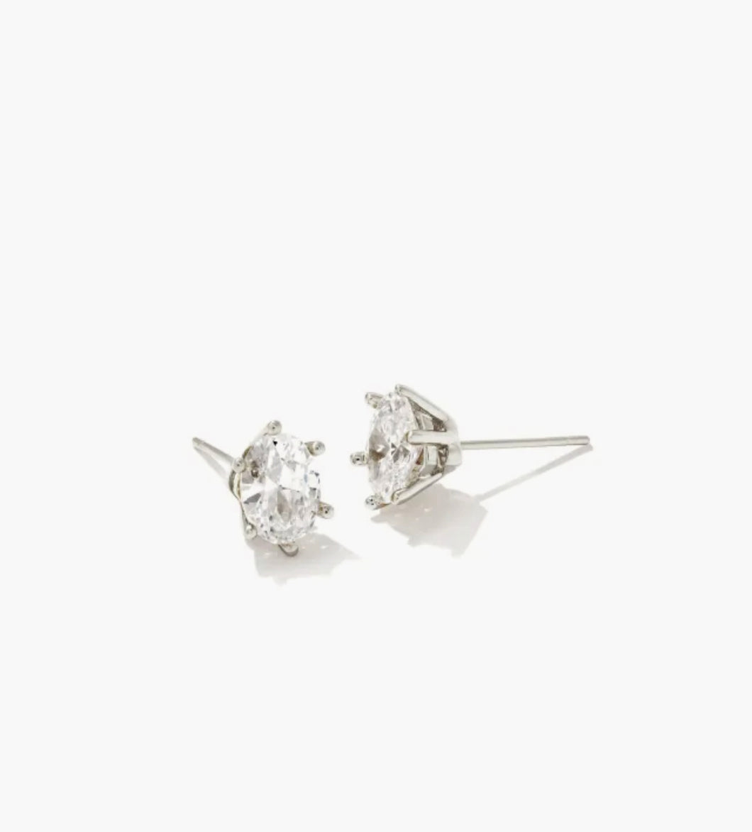 Kendra Scott: Cailin Silver Crystal Stud Earrings in White Crystal