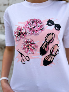 Why Dress: Flowers and Pearl Embellished T-Shirt - TS21061